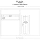 Yukon 4 person cabin sauna floor plan with dimensions, showing windows and door opening height specifications