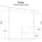 Scala 4 person cabin sauna technical diagram showing interior dimensions, bench heights, and window placement on white backgr