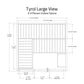 Tyrol Large View 3-4 person indoor sauna floor plan with dimensions, benches, and door placement