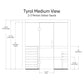 Tyrol Medium View 2-3 Person Indoor Sauna floor plan with dimensions and bench layout on white background