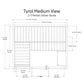 Tyrol Medium View floor plan schematic for 2-3 person indoor sauna showing interior dimensions, bench layouts, and glass pane
