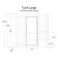 Tyrol Large 3-4 person cabin sauna floor plan with interior dimensions, door height, bench measurements, and step-in specific