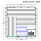 Wolfpine Large sauna floor plan diagram showing right side view with dimensions, horizontal slat seating in blue, and bench l
