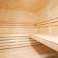 Almost Heaven Worthington sauna interior with light wood paneling, tiered benches, and vaulted ceiling