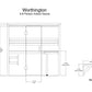 Worthington 4-6 person indoor sauna technical blueprint showing dimensions, interior layout with benches, door opening, and s