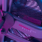 Assault Elite air bike with purple and blue gradient frame, black mesh fan cage, and control handles on purple background