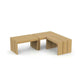 Light wood modular sauna benches in L-shaped configuration on white background