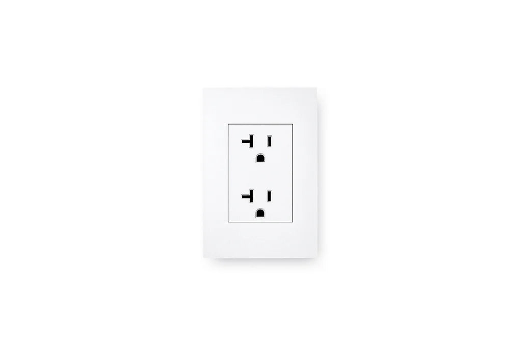 White electrical outlet with two 41-amp receptacles on light gray background