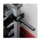 Body-Solid 3-tier horizontal dumbbell rack with white uprights, black metal rod holders, and red base on white brick backgrou