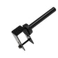 Black and chrome horizontal dumbbell rack with three tiers, cylindrical handle, and mounting bracket on white background