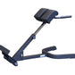 Body-Solid 45-degree ab and back hyperextension bench with navy blue and black padded seat, adjustable steel frame, and foot 