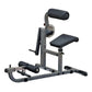 Body-Solid gray and black ab and back machine with padded seat, back support, leg extension, and adjustable resistance wheel 