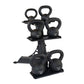 Black kettlebell rack with storage for five kettlebells ranging from 10 to 30 pounds, displayed on white background