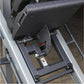 Body-Solid leg press and hack squat machine with black textured footplate, silver frame, and adjustment handles, overhead vie
