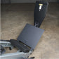 Body-Solid black and gray leg press hack squat machine with diamond plate platform and adjustable backrest on concrete floor