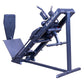 Body-Solid Leg Press Hack Squat machine in navy blue with textured footplate and adjustable handles on white background