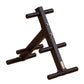 Black steel Olympic weight plate tree with angled storage bars and wide base on white background