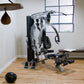 BodyCraft Elite home gym with white and black strength machine, attached weights, and leg extension, displayed in studio sett