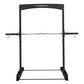 Black BodyCraft squat rack with barbell, adjustable bar positions, and safety catches on white background