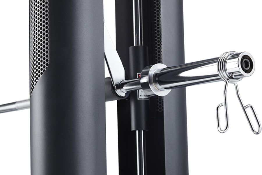 BodyCraft Jones Platinum System barbell attachment with chrome and black metal construction, close-up detail