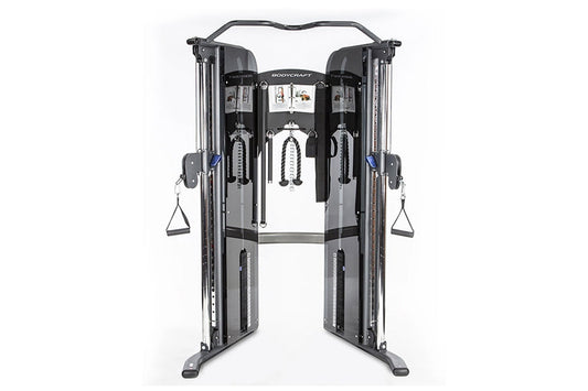 BodyCraft PFT Functional Trainer with dual cable towers, adjustable pulleys, and triangle handles on white background