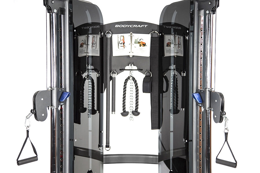BodyCraft PFT Functional Trainer with dual cable stations, weight stacks, and adjustable pulleys on white background