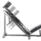 BodyCraft Pro Leg Press Hack Squat machine with gray frame, black footplate, and three silver weight stack pins on white back