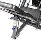 BodyCraft Pro Leg Press Hack Squat machine with black padded seat, silver metal frame, and blue adjustment knob on white back