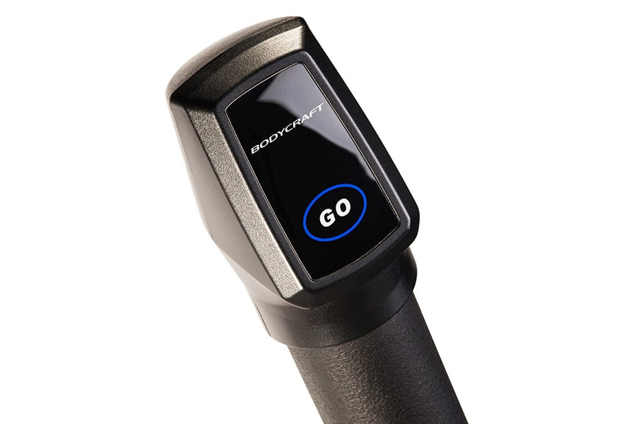 BodyCraft SCT400g seated elliptical crosstrainer handlebar with black grip and digital display showing blue GO button