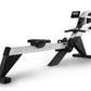 BodyCraft VR500 Pro rowing machine with white and black frame, black foot pedals, and digital display console on white backgr
