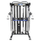 BodyCraft XFT functional trainer with dual adjustable pulleys, blue accent bar, and cable attachments on white background