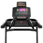 BowFlex T16 black treadmill with dual touchscreens, red and green control buttons, and side handles on white background