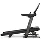 Black Bowflex T16 treadmill with FlexZone XL deck, upright console, and dual handrails on white background