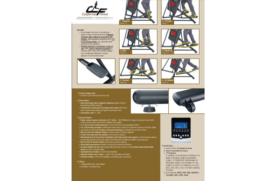 California Fitness AM3 Adaptive Motion Elliptical with multiple foot pedal positions, digital console, and black frame with r