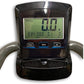 Black Curvemill treadmill console displaying speed, distance, calories and time on green LCD screen with reset, mode and set 