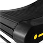 Black curved treadmill belt with textured running surface and yellow accent details on side panel