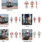 Black curved treadmill with person walking on beach, alongside diagrams showing muscle groups engaged during walking, mountai