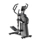 Black elliptical trainer with dual handles, digital display, and footpads on white background