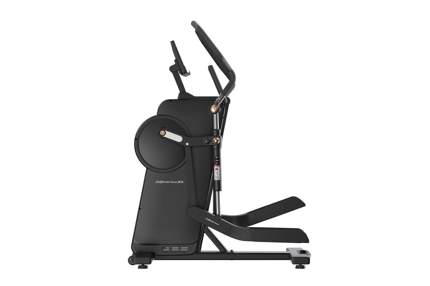 California Fitness E8as black elliptical trainer with adjustable handles and foot pedals on white background