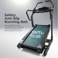 Black incline treadmill with teal anti-slip running belt, curved handlebars, and digital display on white background