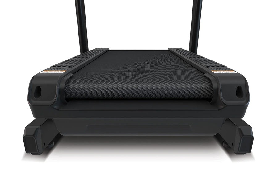 Black incline trainer treadmill with dual antennas, textured running deck, and wide base on white background