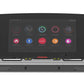 Treadmill console displaying colorful fitness app icons including heart rate monitor, Bluetooth, and workout modes on dark to