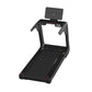 Black electric treadmill with digital display console mounted on top, featuring control panel and tablet holder on white back