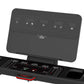 Black treadmill console with digital display screen, control buttons, and emergency stop button on base
