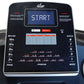 Black treadmill console with blue digital display showing START, incline settings 3-15%, speed settings 1-9, program options,