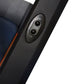 Black folding treadmill control panel with dual speed buttons mounted on side rail, navy blue and red trim visible