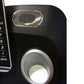 Black treadmill control panel with MP3 indicator, speed dial numbered 1-9, mode button, and chrome-trimmed speaker grille
