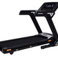 Black folding treadmill with digital touchscreen display, orange accents, and M6 model designation on white background