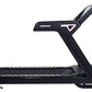 Black M8 treadmill with digital display console and tall upright handrail, shown against white background