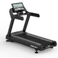 Black motorized treadmill with touchscreen console, handrails, and M8.5T branding on running deck